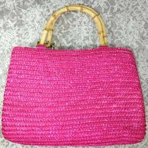 Vintage Beach Beautiful Pink Woven Straw Small Hand Bag